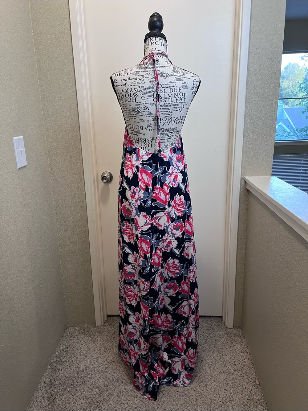 VICI Navy Floral Halter Maxi Dress Open Back Small wedding guest vacation - Picture 3 of 9